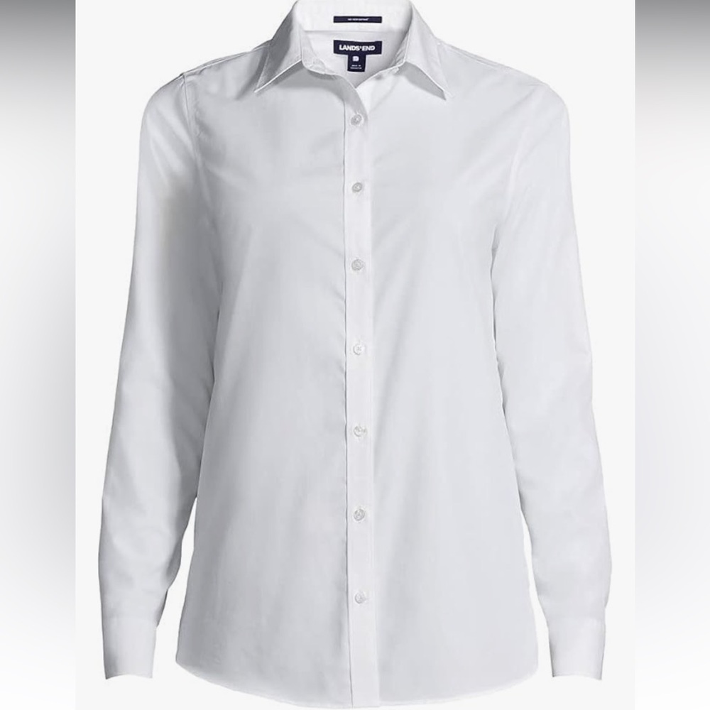 Lands' End Womens Button Down Long Sleeve Shirt White 14 Petite